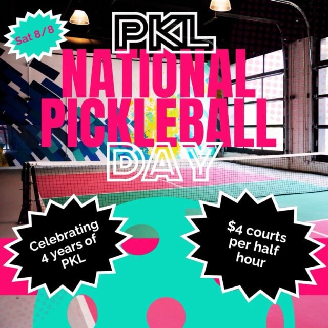 Saturday, August 8th is National Pickleball Day!!! We’ve been on the block for 4 years now and to celebrate we’re offering $4 - YES FOUR DOLL HAIR - courts! Booking openings this Sat at noon so round up the crew and secure your spot.